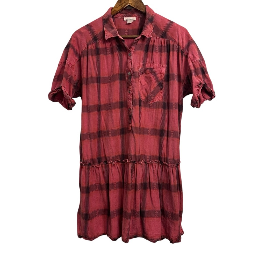 Sundance Mini Skater Dress Tunic Red Pink Black Plaid Women’s Medium